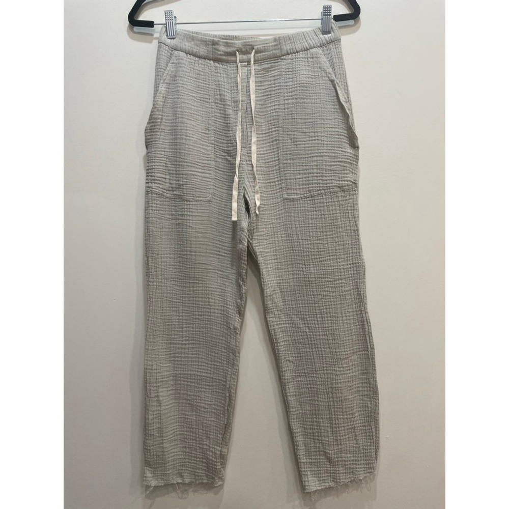 ZARA Cotton Gauze Neutral Beige Ankle Pull On Pants S Drawstring Beachy Resort
